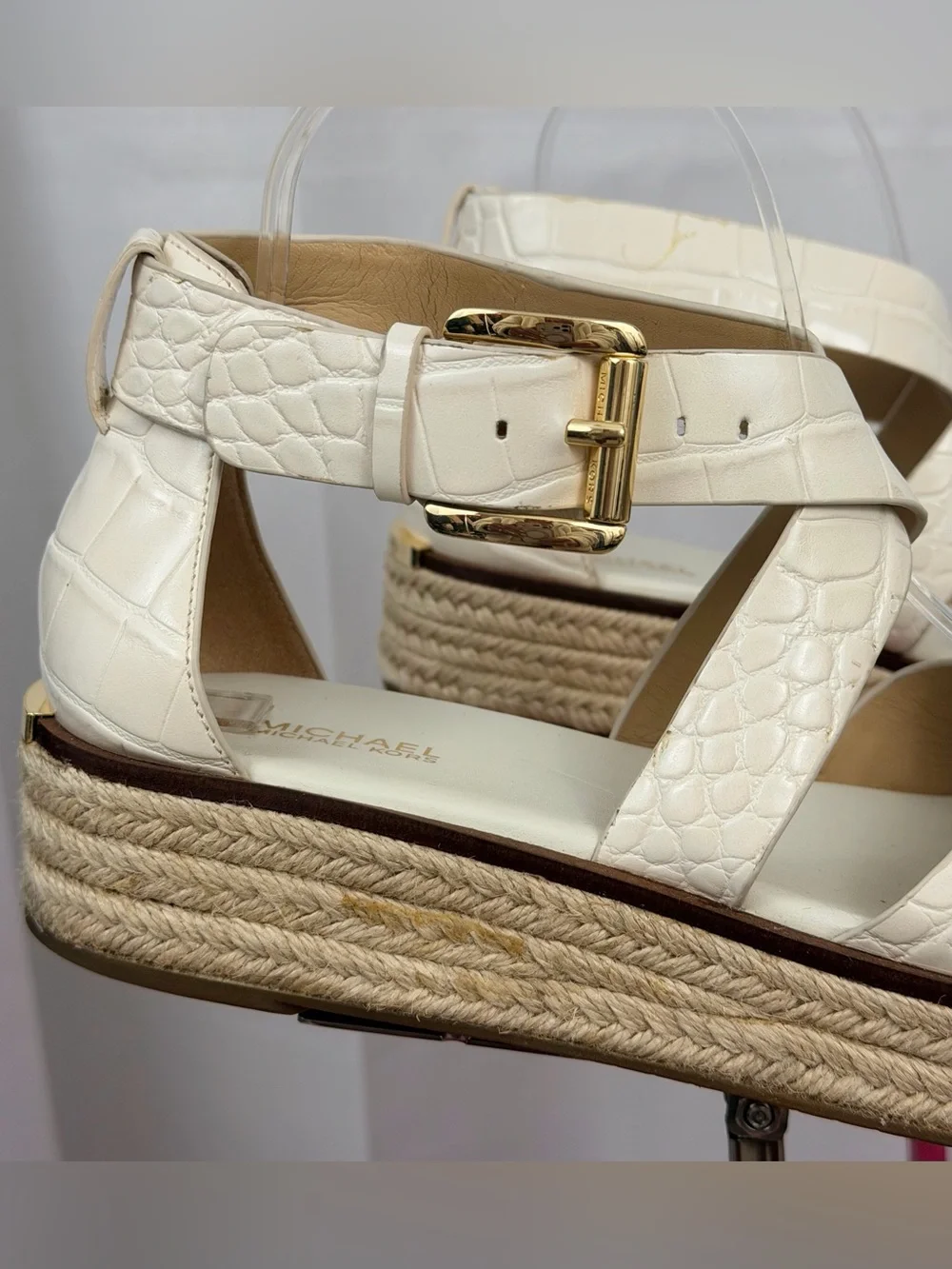 Michael Michael Kors Cream Crocodile Embossed Espadrille Platform Sandals US 8